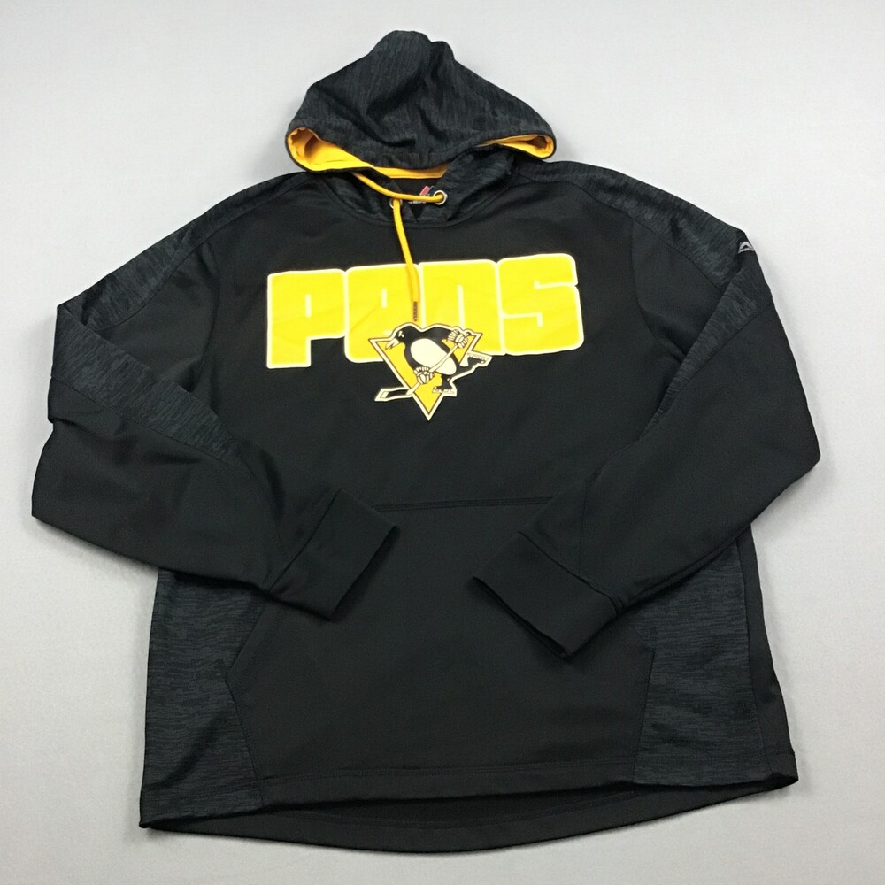 Pittsburgh Penguins Hoodie Men Large Black Majestic NHL Hockey Pullover Pockets